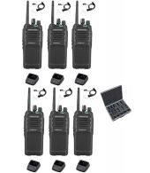 Set van 6 Kenwood TK-3701D IP55 Portofoon met beveiliging oortje tafellader koffer