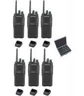 Set van 6 Kenwood TK-3701D IP55 Portofoon met tafellader en koffer