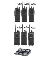 Set van 6 Kenwood TK-3701D IP55 Portofoon met multilader en D-shape headsets