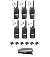 Set van 6 Motorola R5 UHF DMR IP67 LKP 5 Watt met tafellader beveiliging oortje en koffer