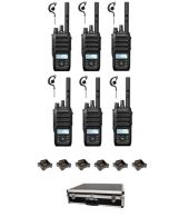 Set van 6 Motorola R5 UHF DMR IP67 LKP 5 Watt met tafellader G-shape oortje en koffer