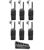 Set van 6 Motorola R5 UHF DMR IP67 NKP 5 Watt met multilader en G-shape oortje