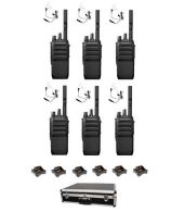 Set van 6 Motorola R5 UHF DMR IP67 NKP 5 Watt met tafellader beveiliging oortje en koffer