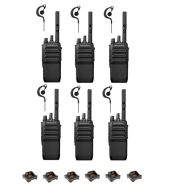 Set van 6 Motorola R5 UHF DMR IP67 NKP 5 Watt met tafellader en G-shape oortje