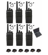 Set van 6 Motorola XT420 UHF IP55 PMR446 met laders D-shape oortje en koffer