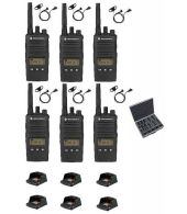 Set van 6 Motorola XT460 IP55 PMR446 met D-shape oortje tafellader koffer